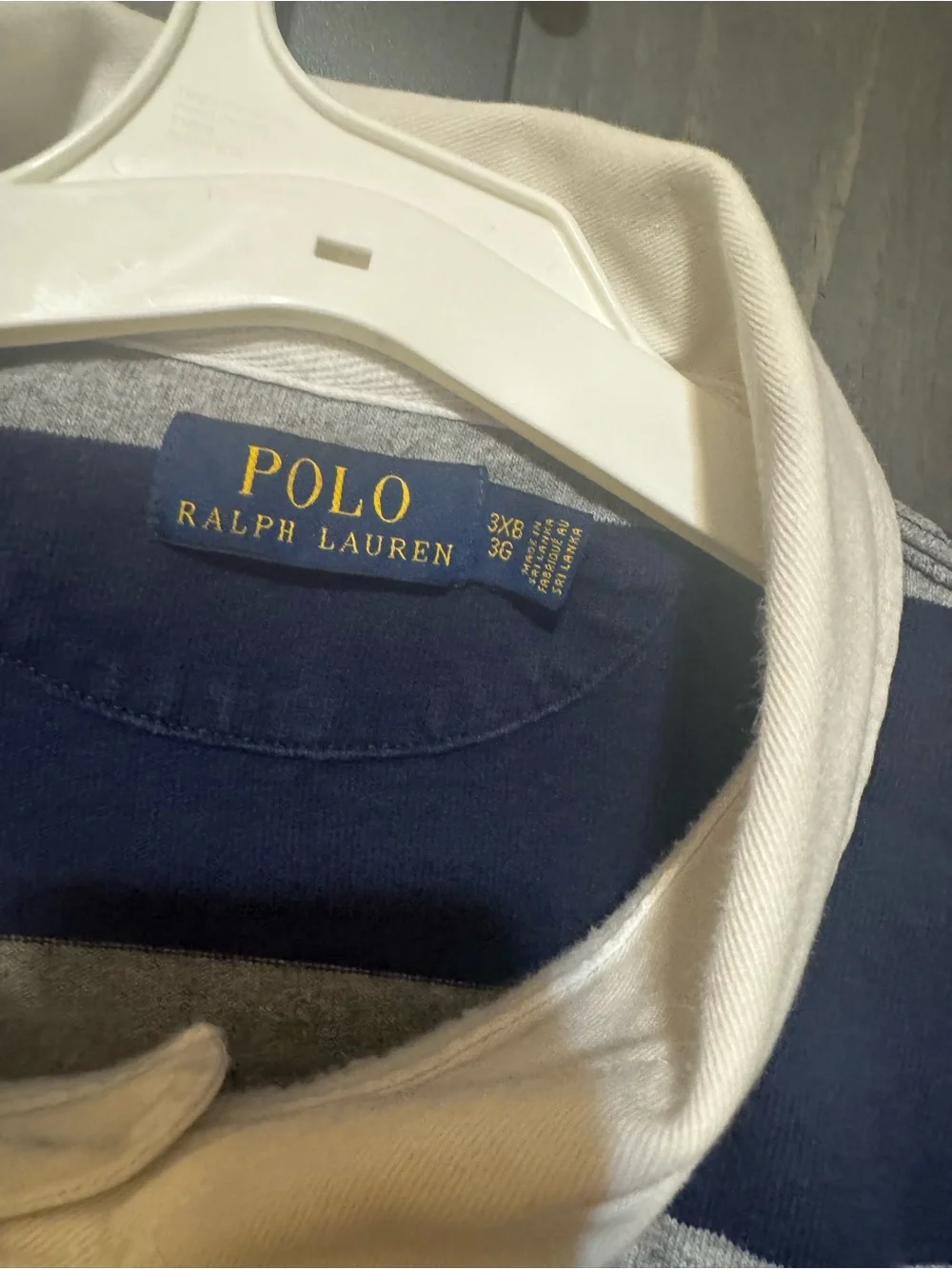 Polo by Ralph Lauren Men's Navy & Gray Striped Rugby Shirt with White Collar
